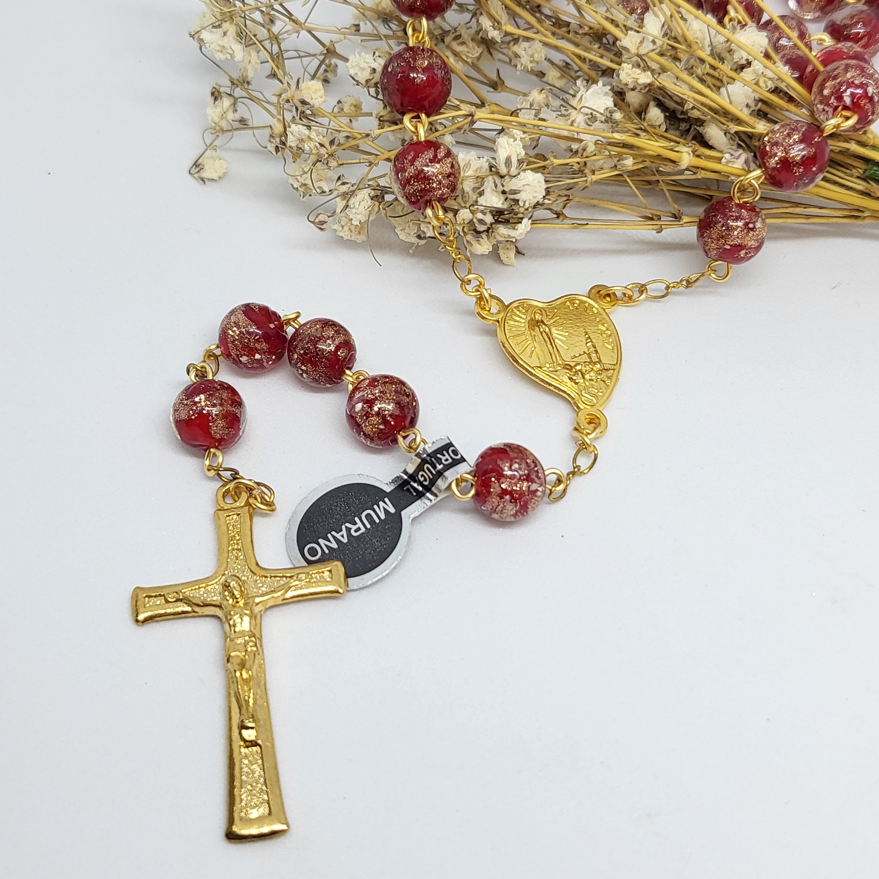 Apparitions Centennial Red & Gold Murano Rosary