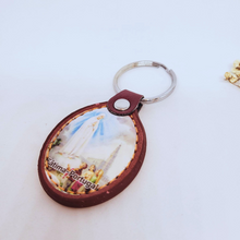Load image into Gallery viewer, Apparitions of Our Lady of Fatima Leather Keychain
