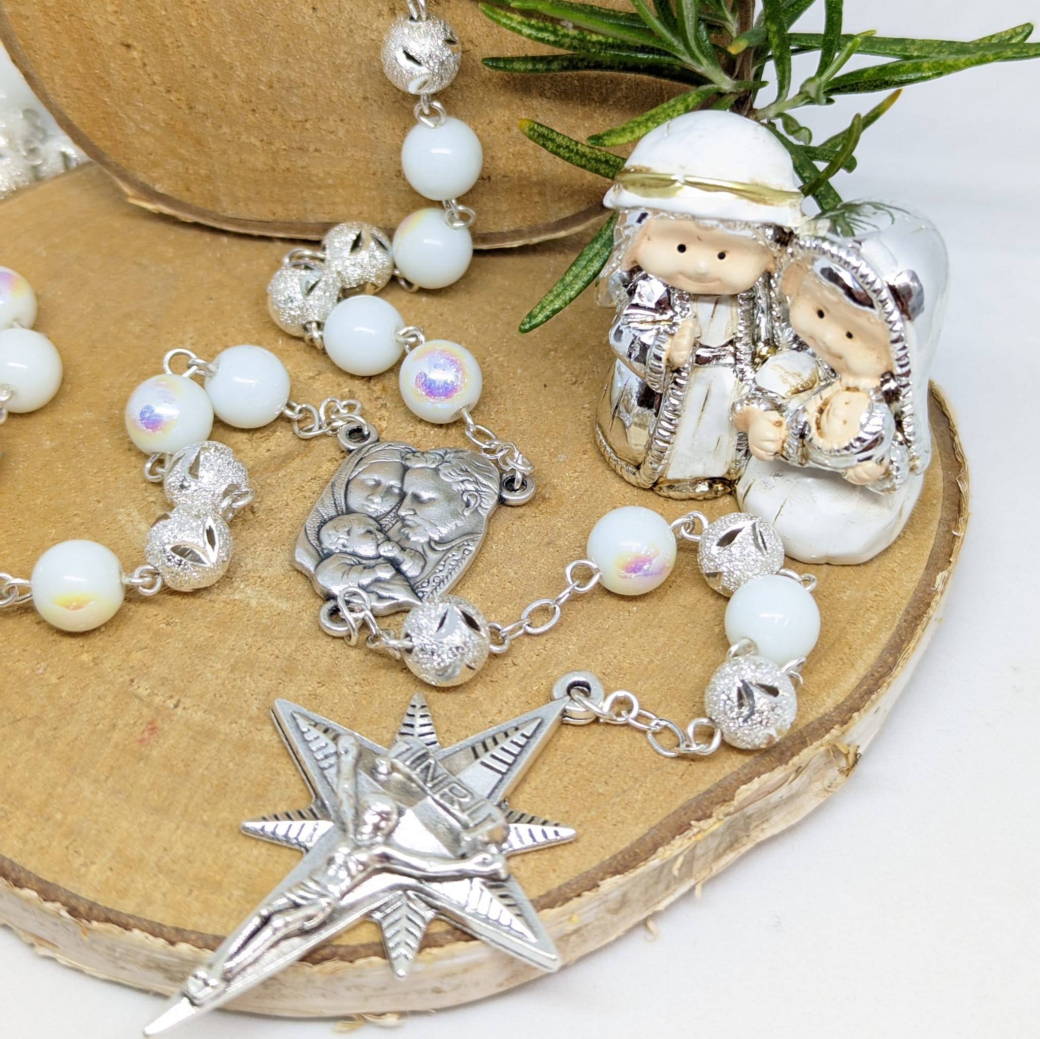 Christmas Rosary - Silver Holy Family