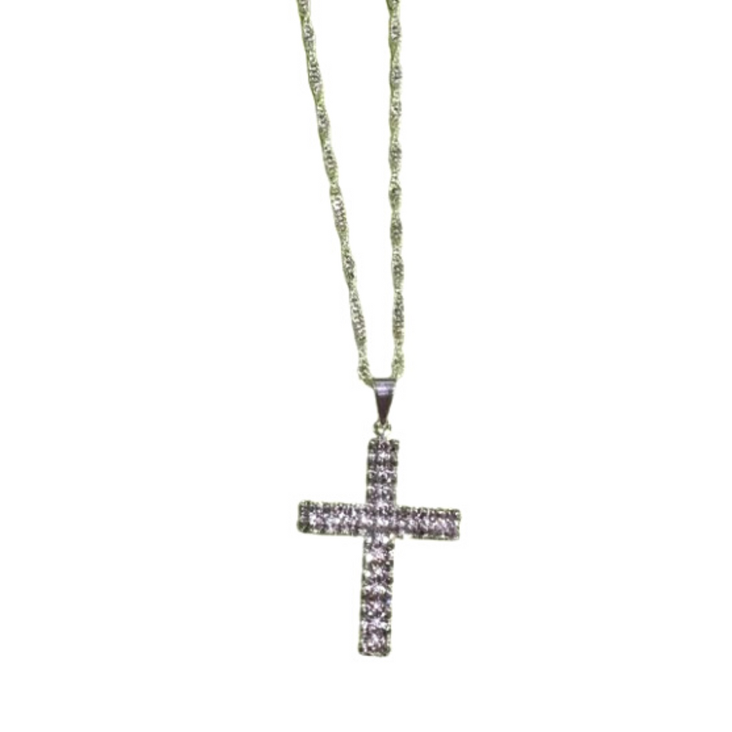 Crucifix Necklace - Silver Plated with Strass Crystals