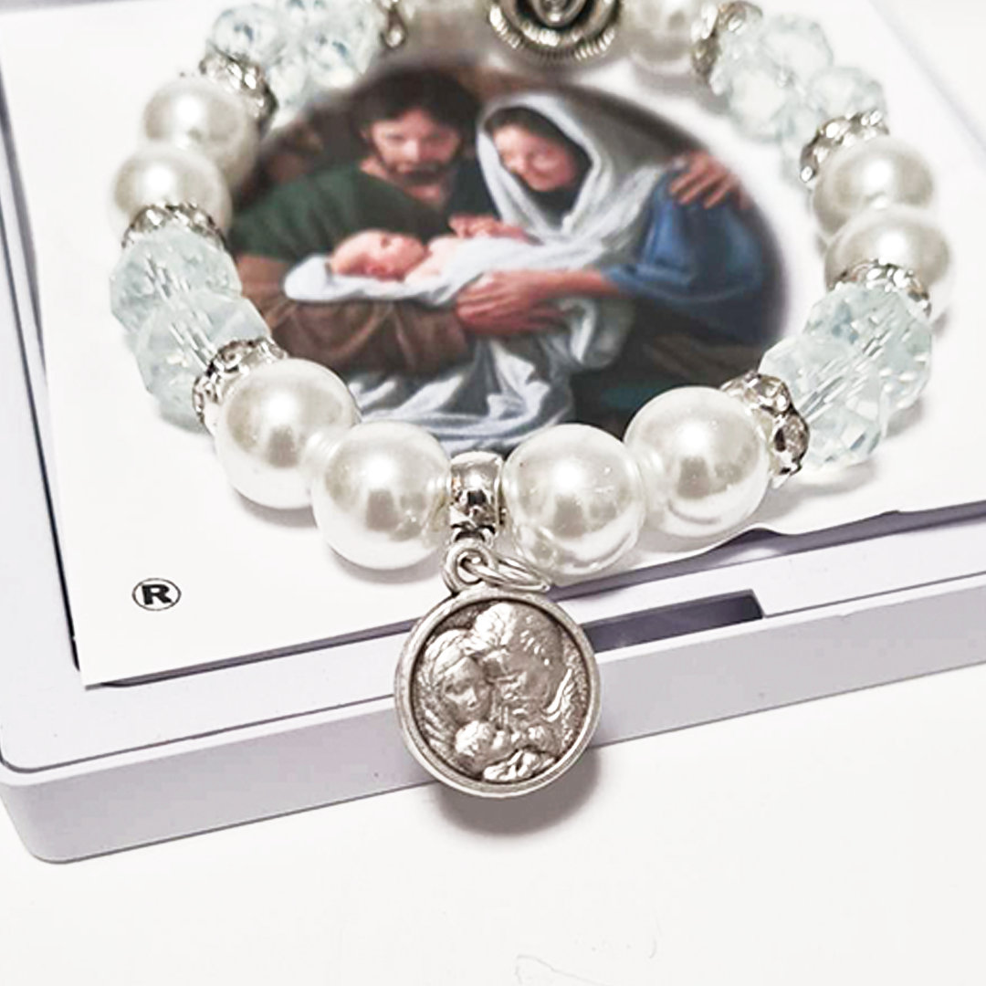 Holy Family Silver Blue Bracelet