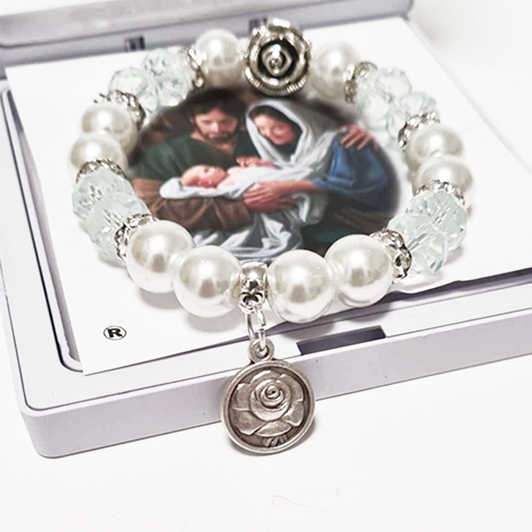 Holy Family Silver Blue Bracelet