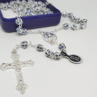 Premium Silver Medal of Fatima Rosary - Blue