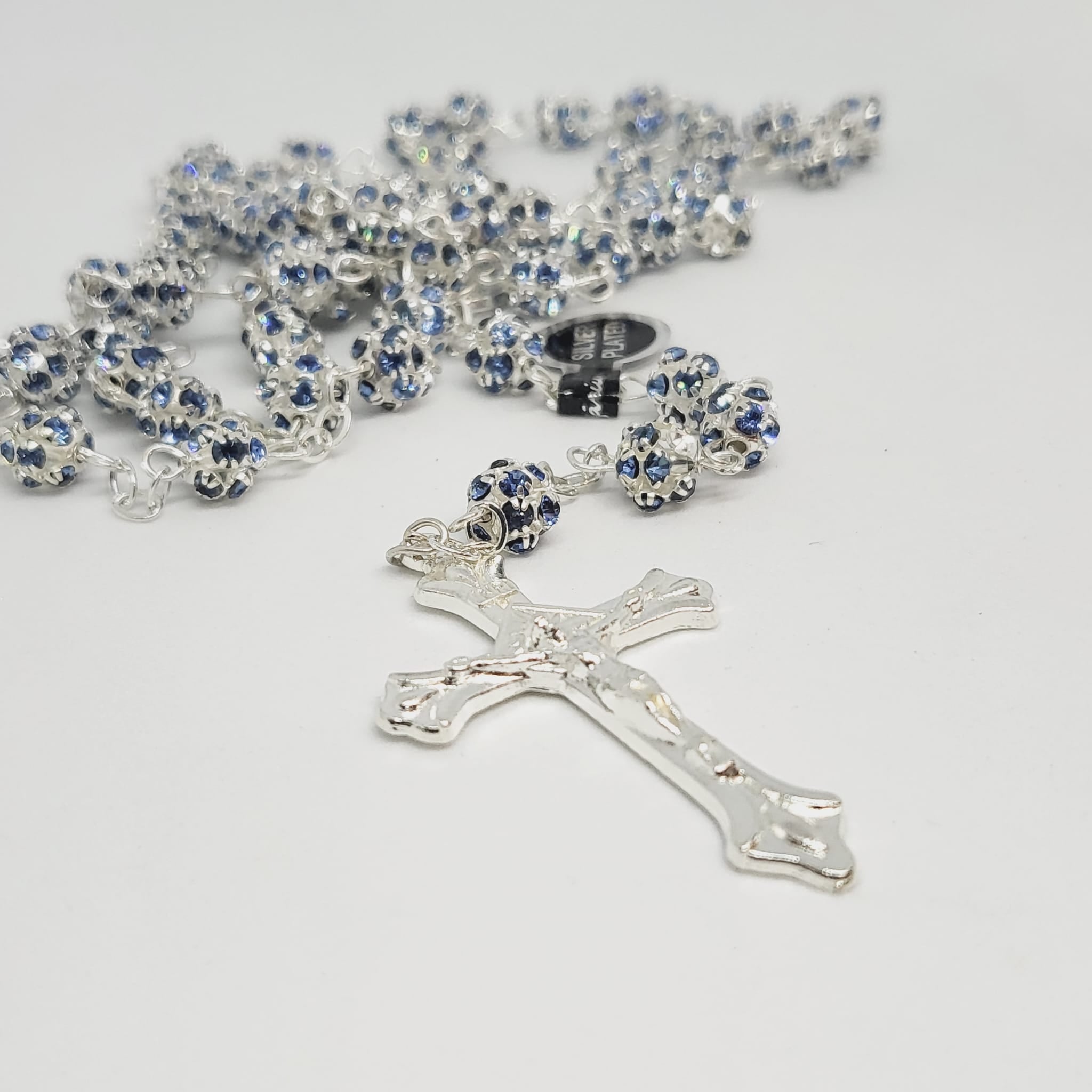 Premium Silver Medal of Fatima Rosary - Blue