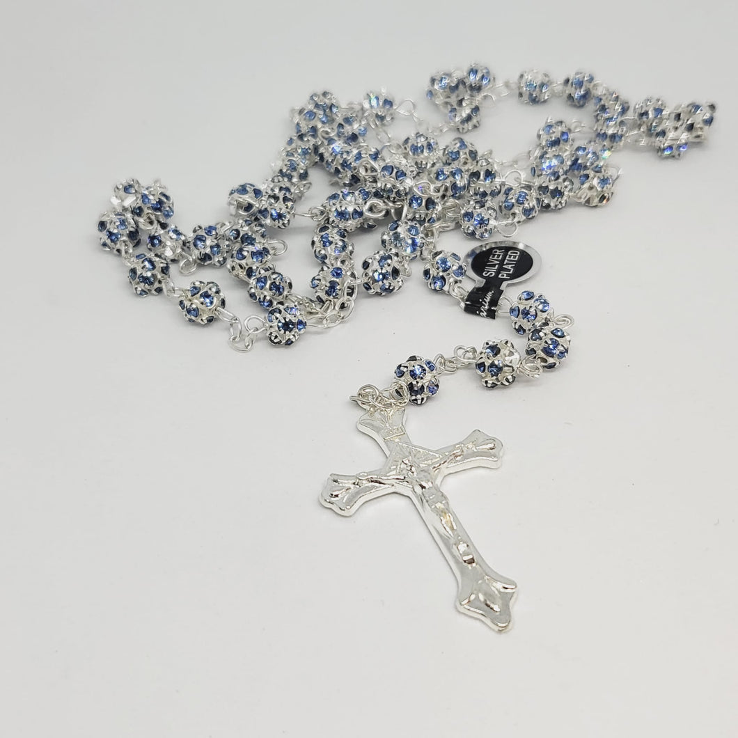Premium Silver Medal of Fatima Rosary - Blue