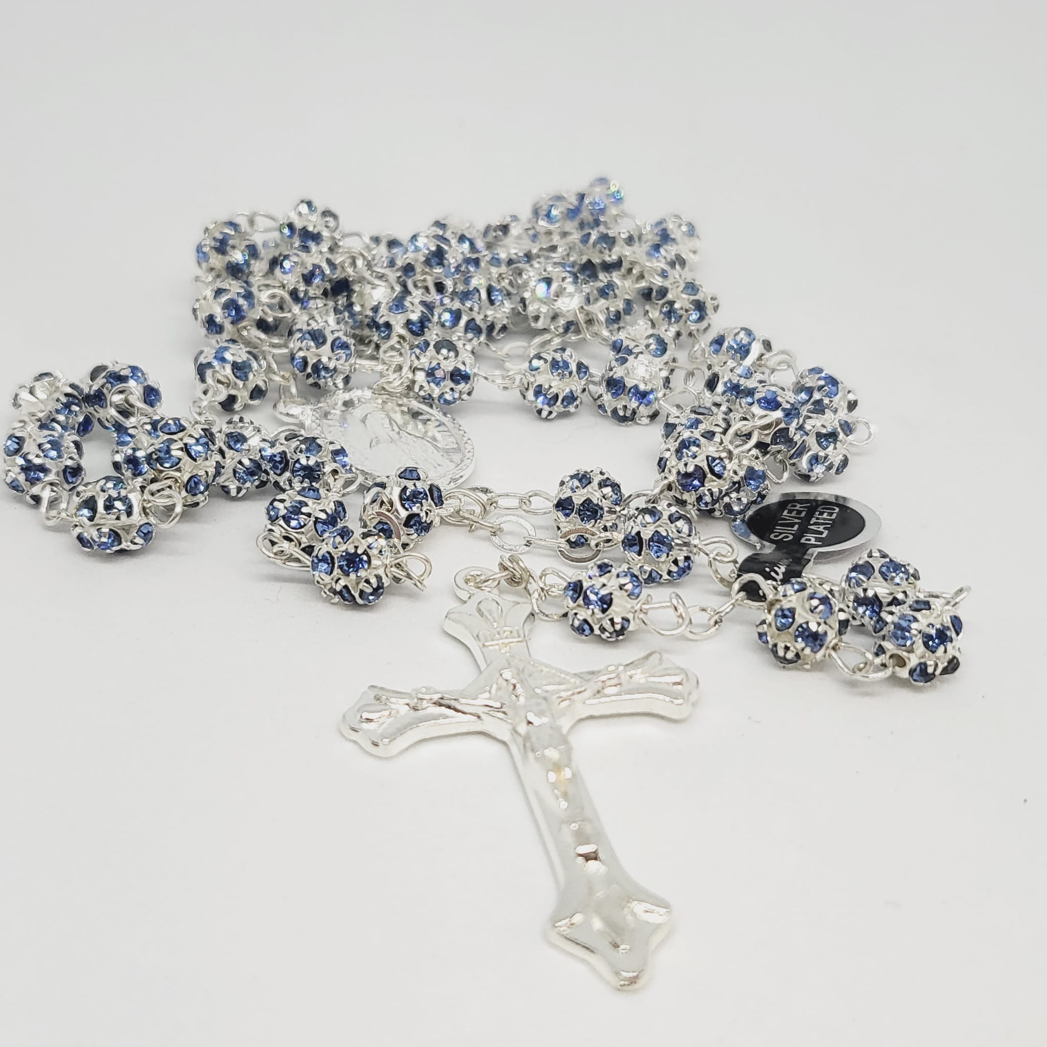 Premium Silver Medal of Fatima Rosary - Blue