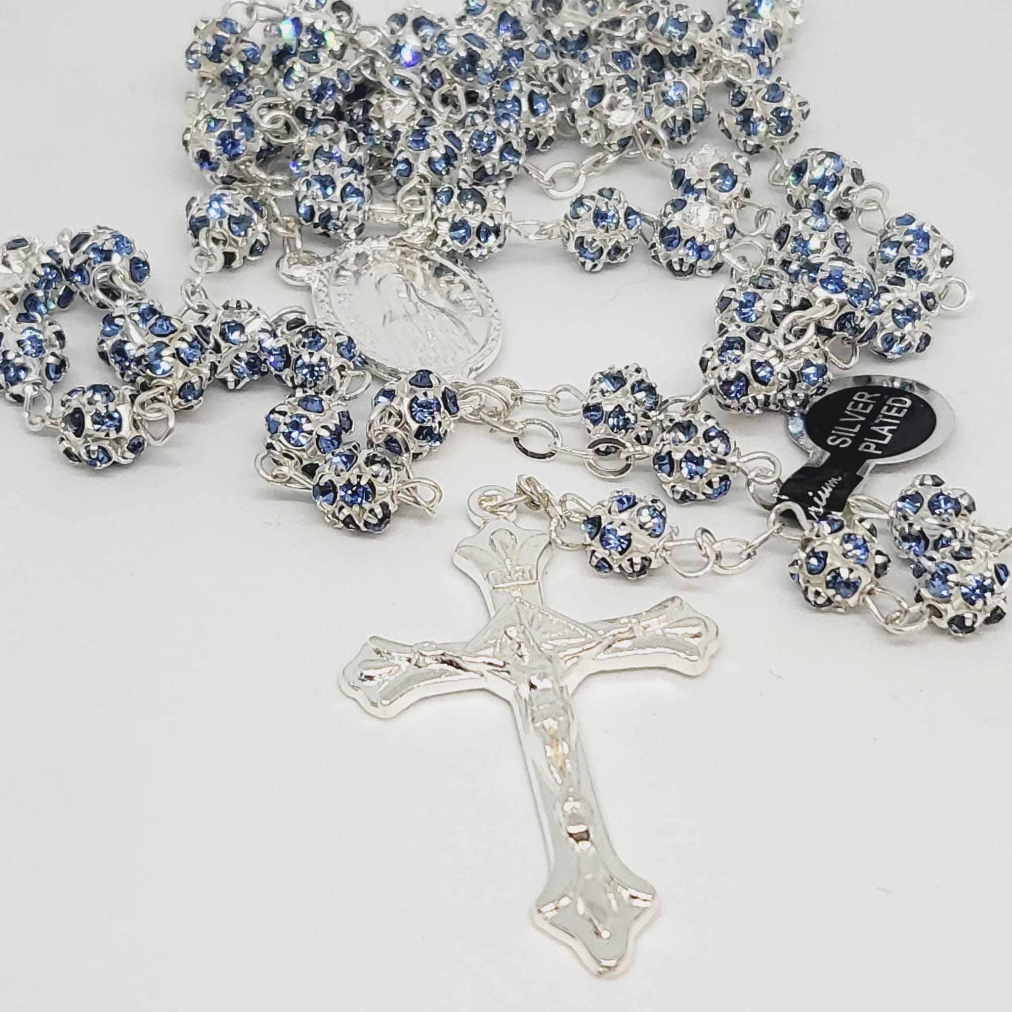 Premium Silver Medal of Fatima Rosary - Blue