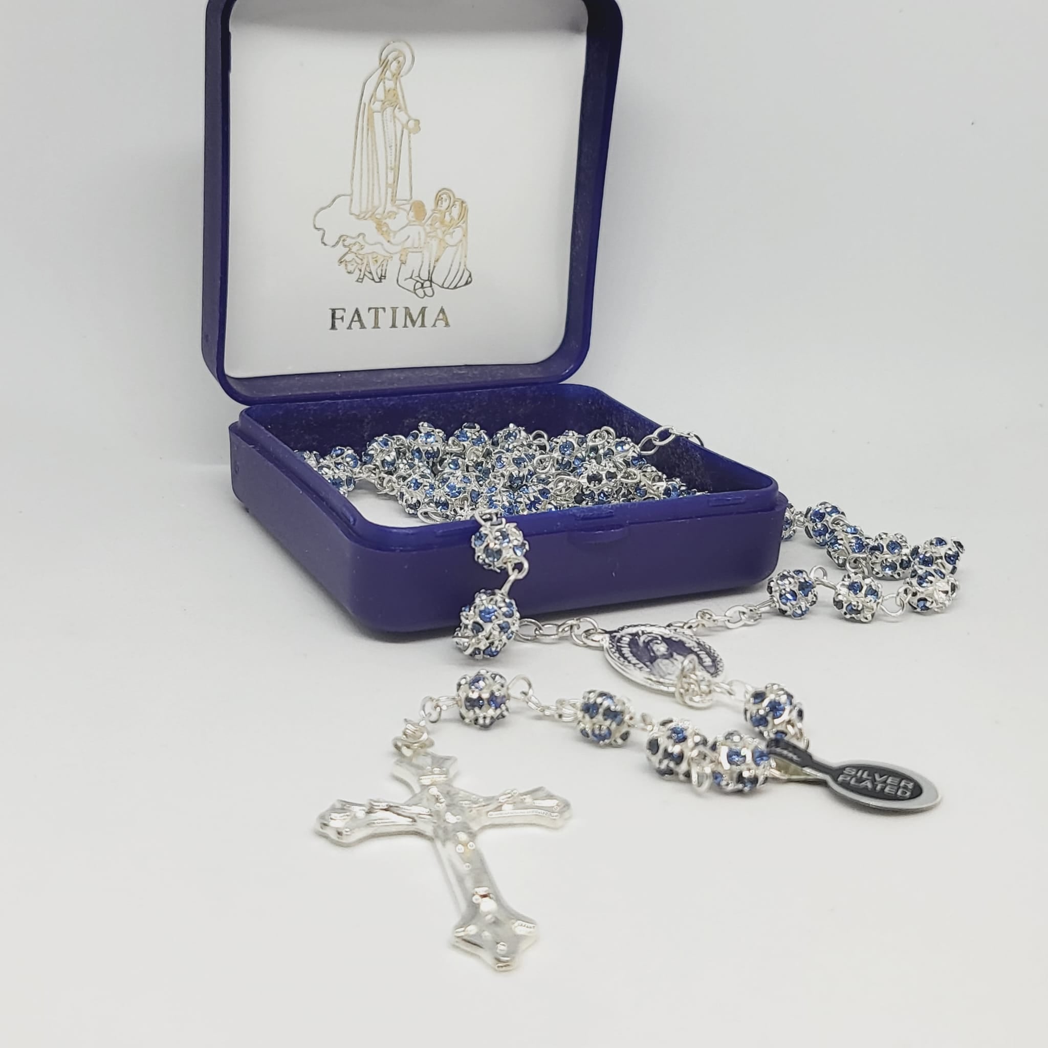 Premium Silver Medal of Fatima Rosary - Blue