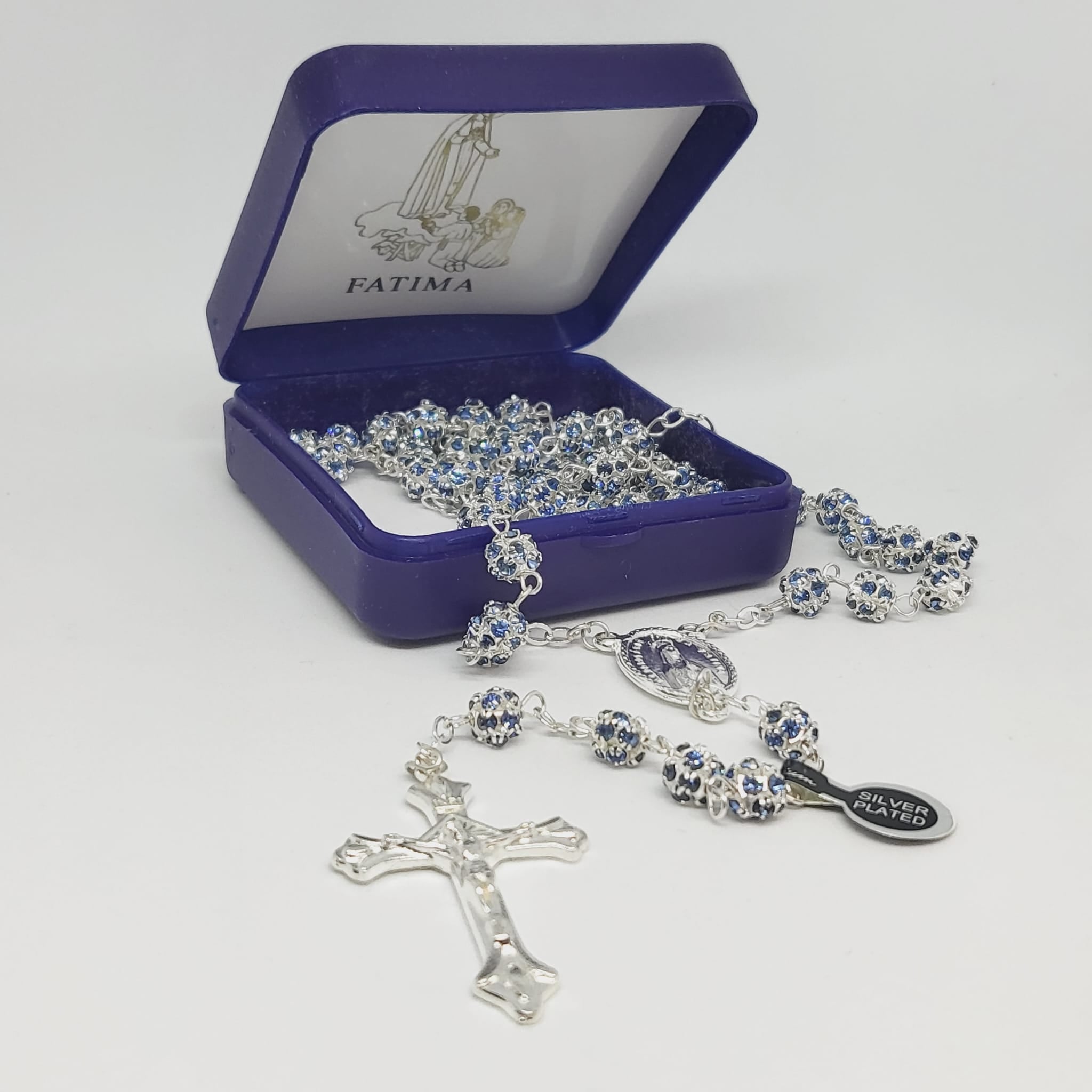 Premium Silver Medal of Fatima Rosary - Blue