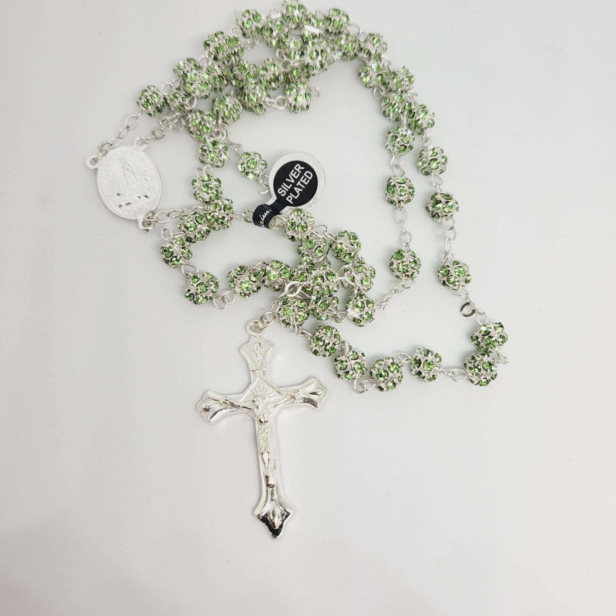 Premium Silver Medal of Fatima Rosary - Green