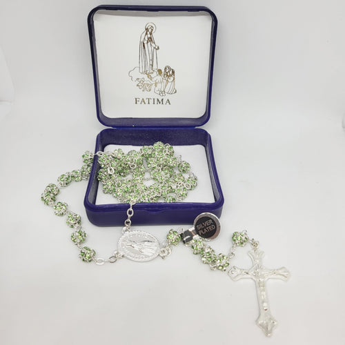 Premium Silver Medal of Fatima Rosary - Green