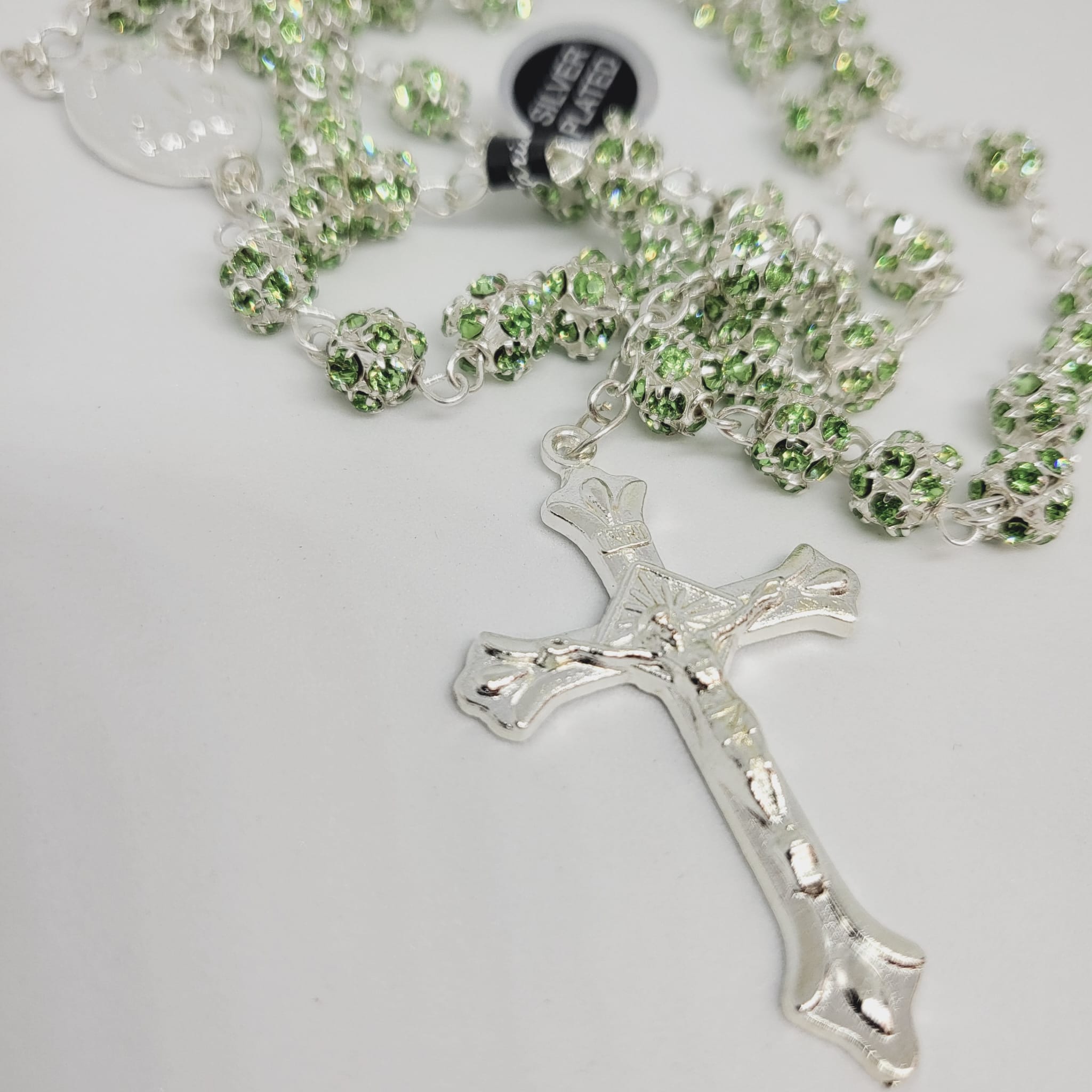 Premium Silver Medal of Fatima Rosary - Green