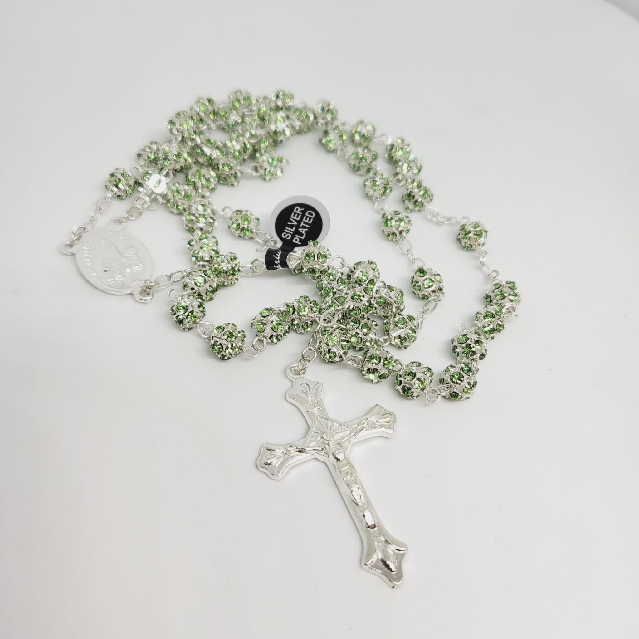 Premium Silver Medal of Fatima Rosary - Green