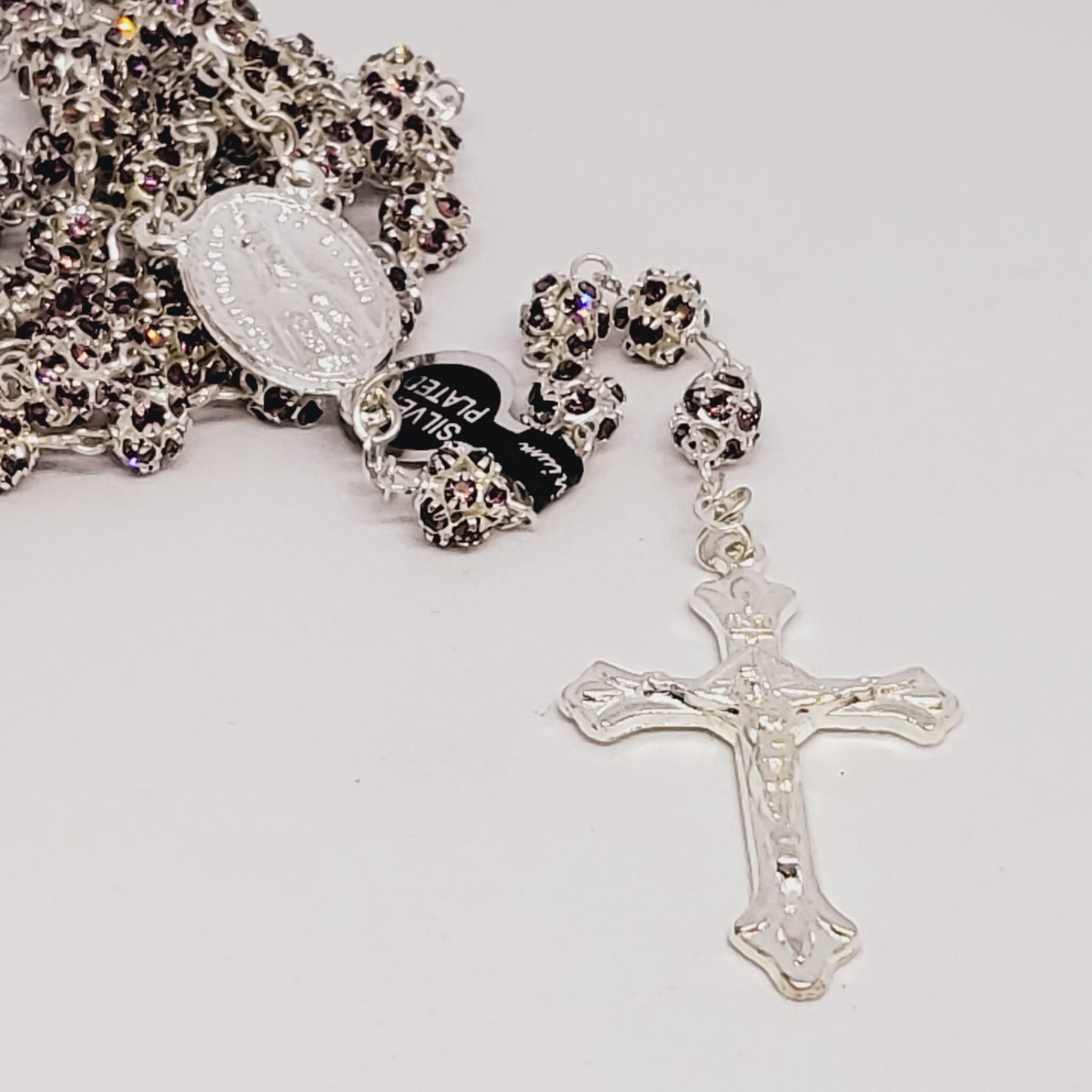 Premium Silver Medal of Fatima Rosary - Pink