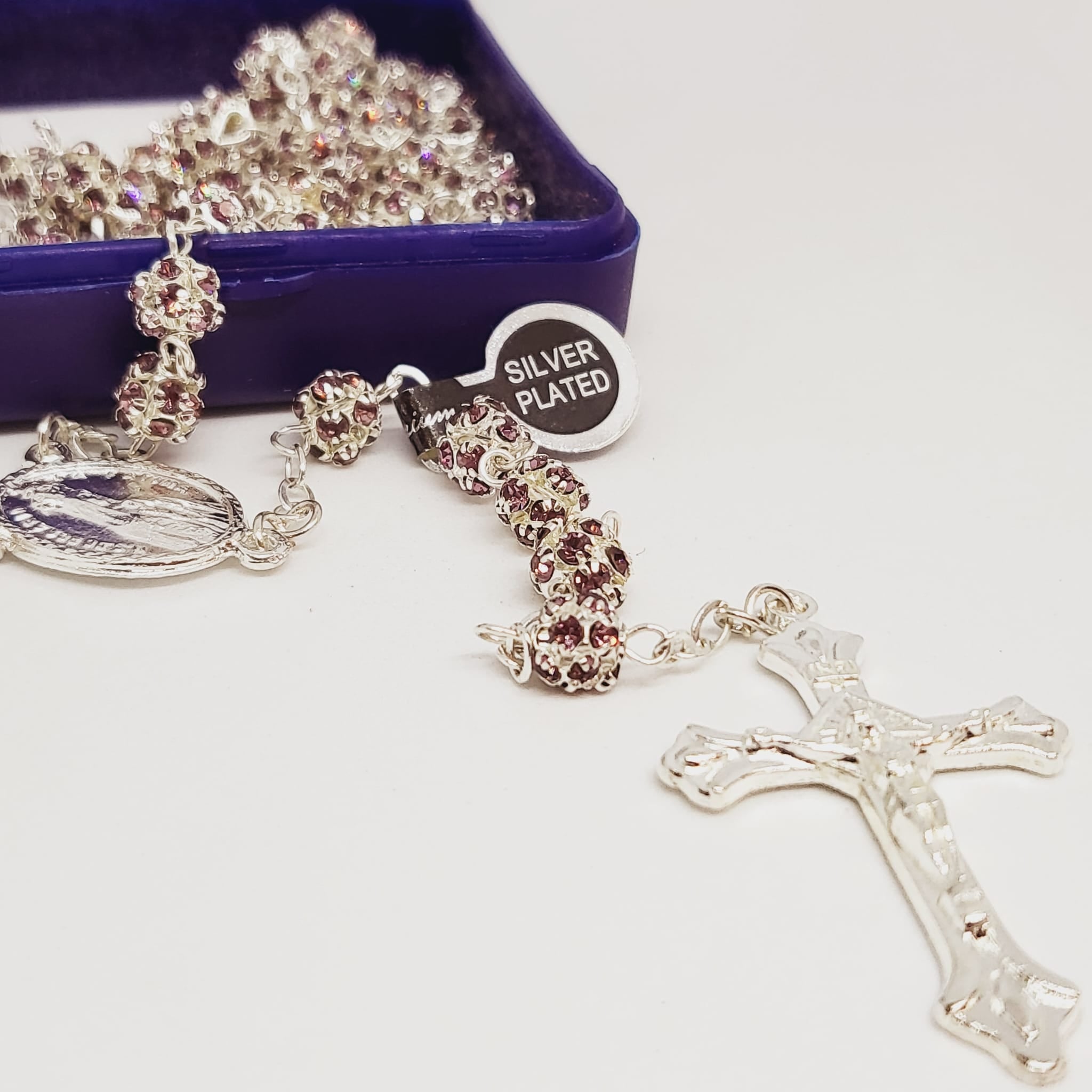 Premium Silver Medal of Fatima Rosary - Pink