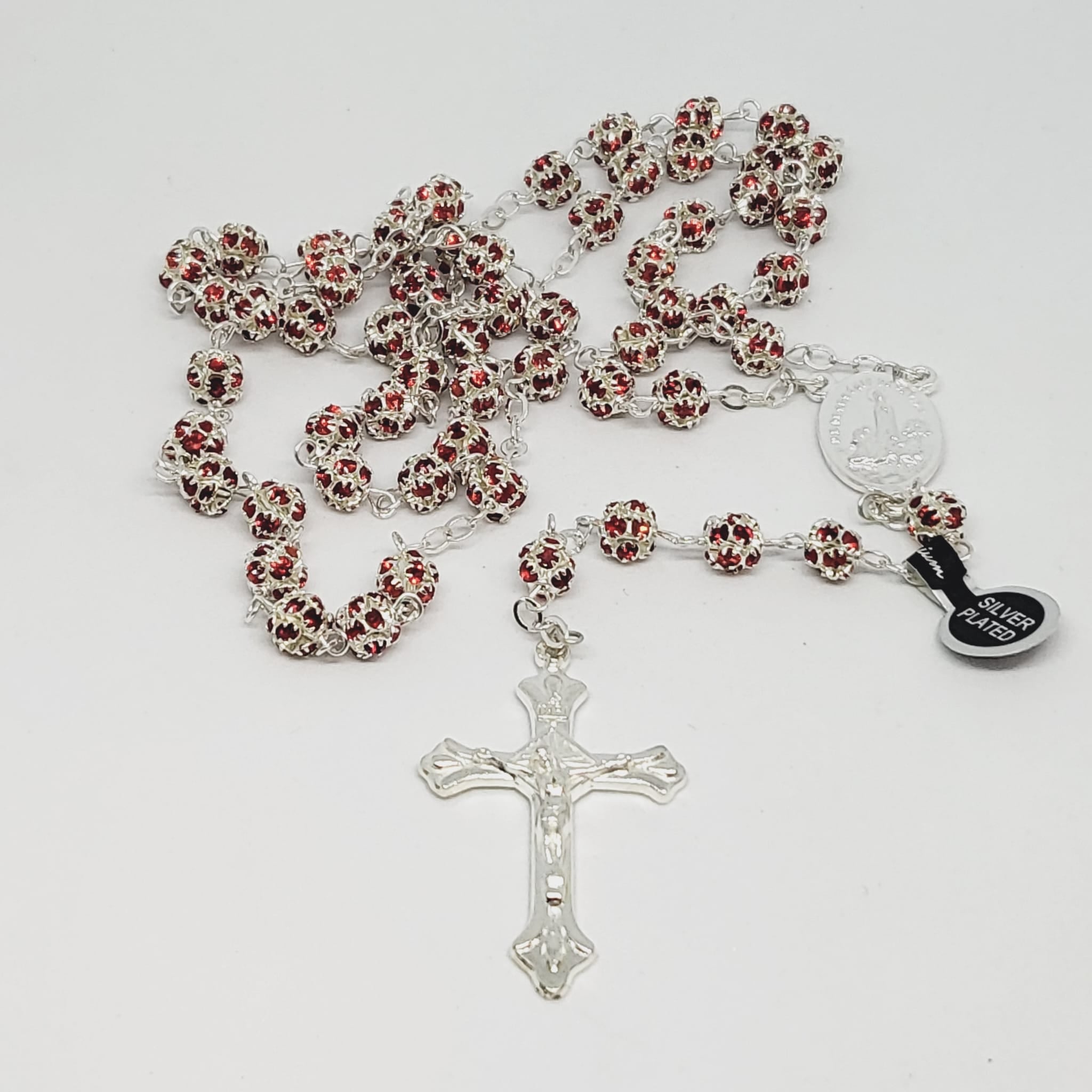 Premium Silver Medal of Fatima Rosary - Red