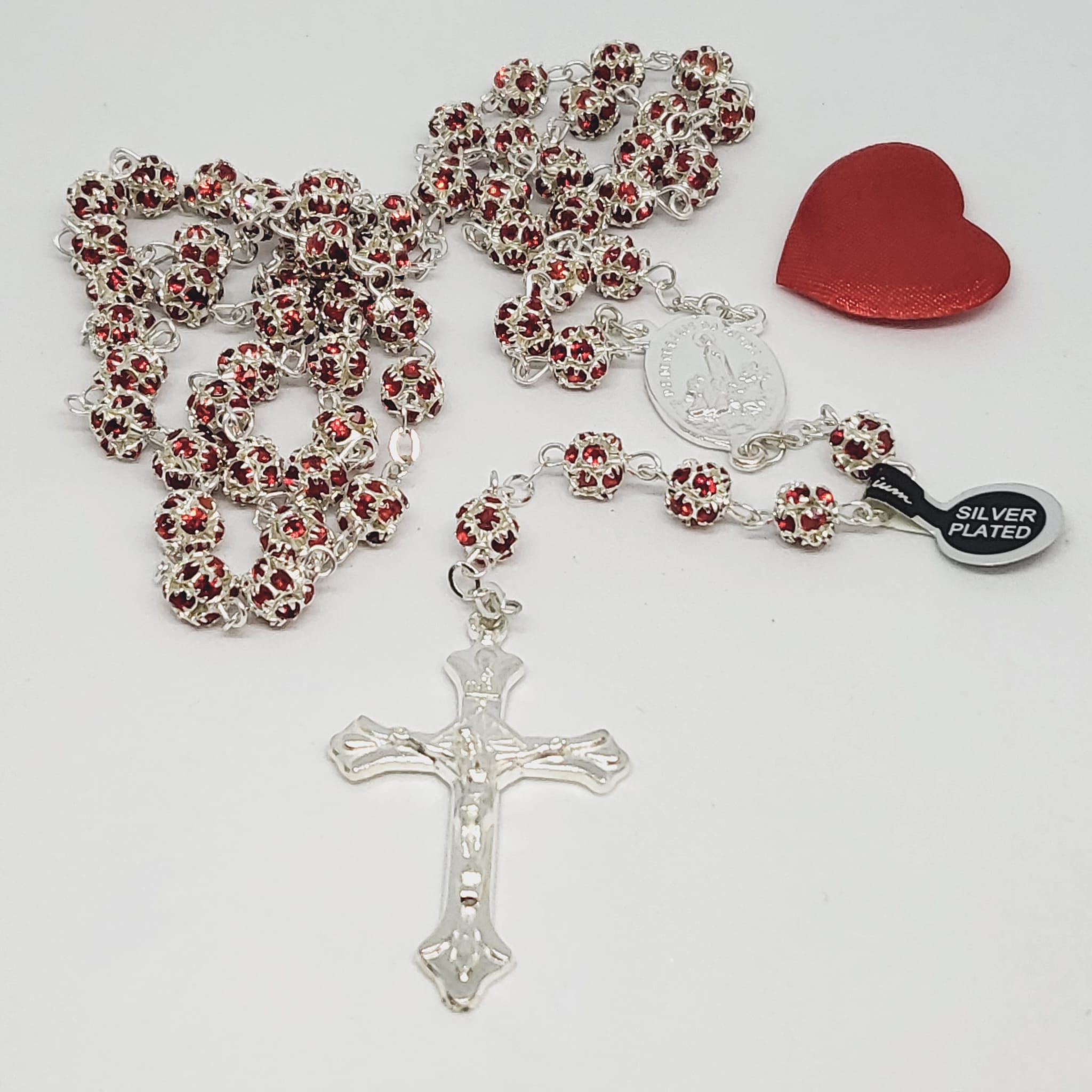 Premium Silver Medal of Fatima Rosary - Red