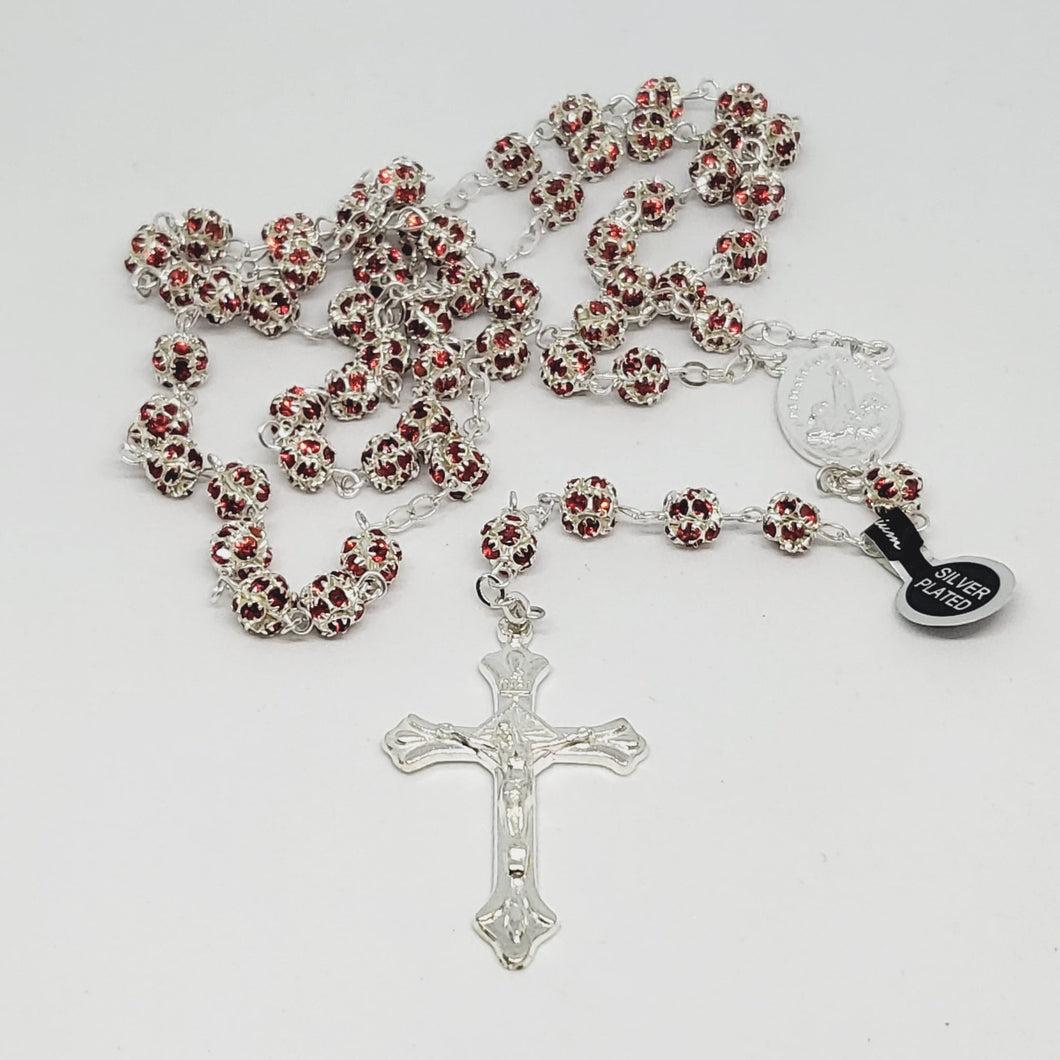 Premium Silver Medal of Fatima Rosary - Red