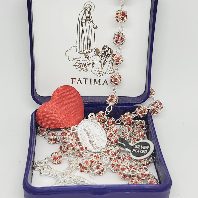 Premium Silver Medal of Fatima Rosary - Red