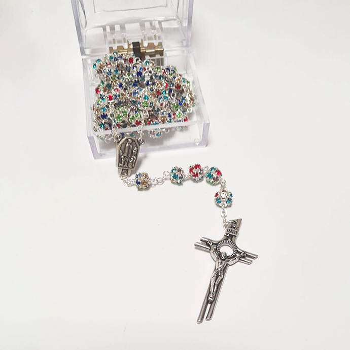 Premium Silver with Colored Crystals Rosary of Fatima