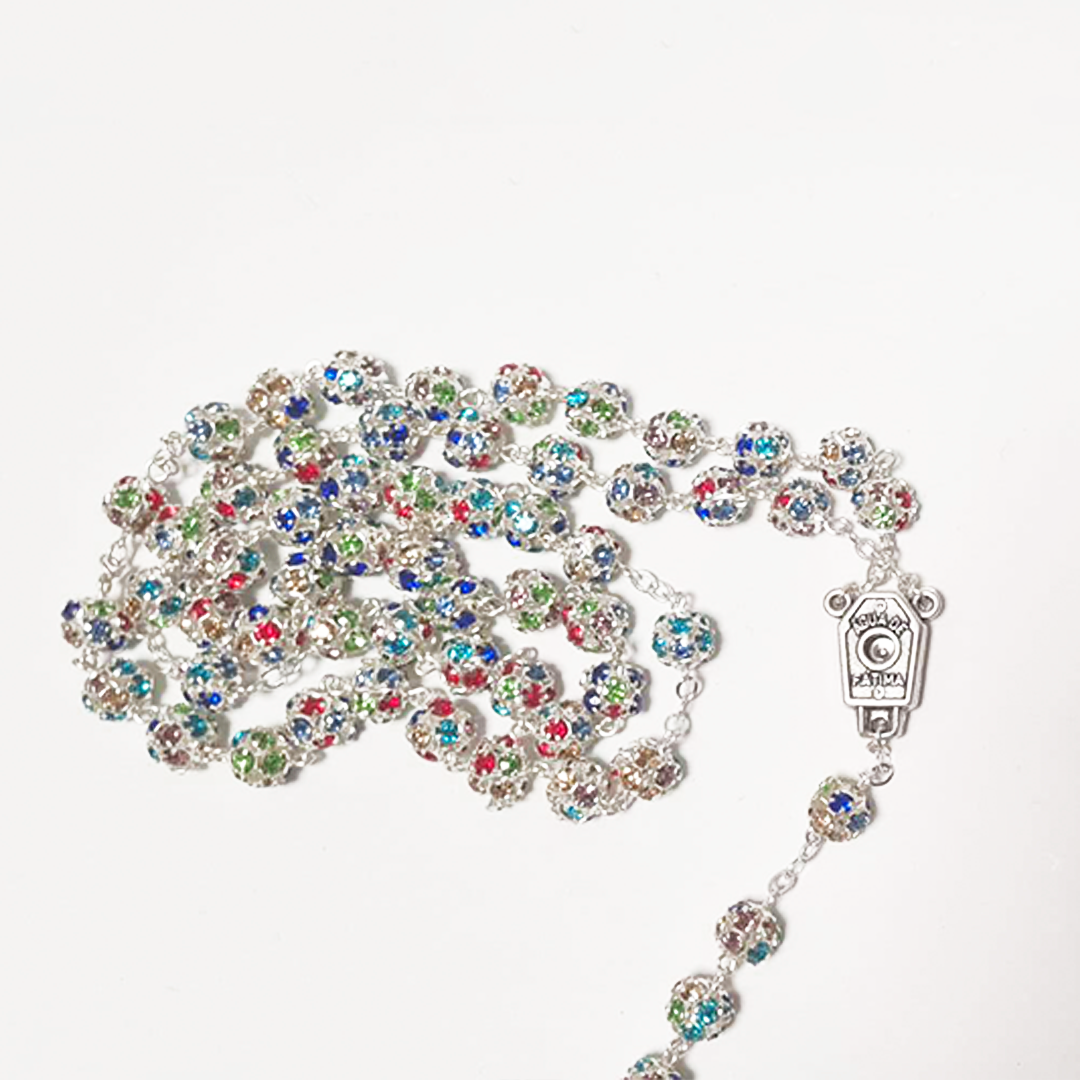 Premium Silver with Colored Crystals Rosary of Fatima