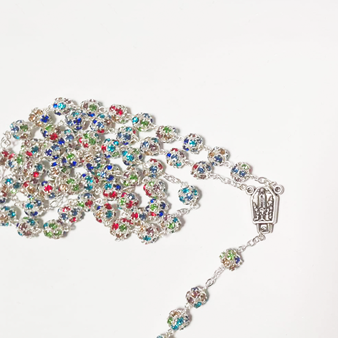 Premium Silver with Colored Crystals Rosary of Fatima