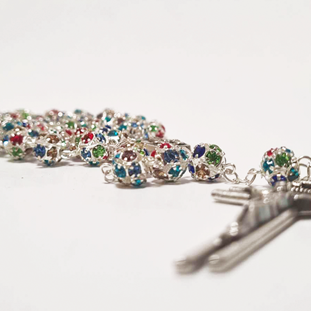 Premium Silver with Colored Crystals Rosary of Fatima