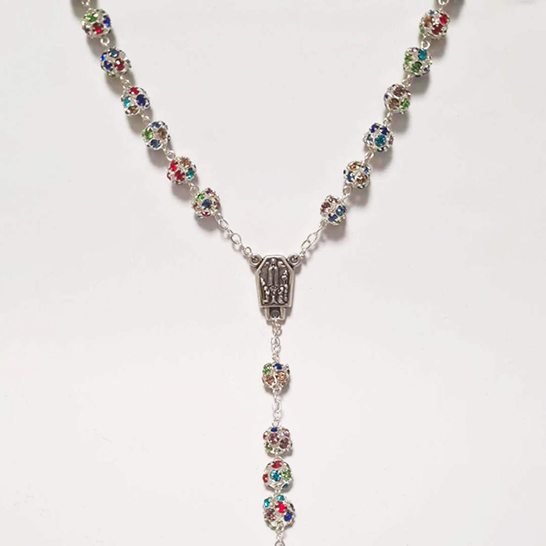 Premium Silver with Colored Crystals Rosary of Fatima