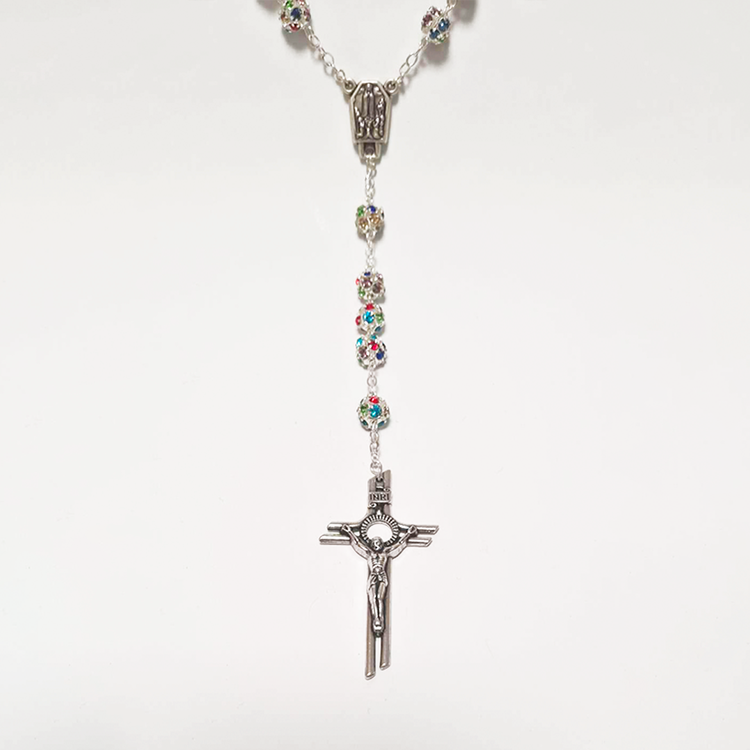 Premium Silver with Colored Crystals Rosary of Fatima