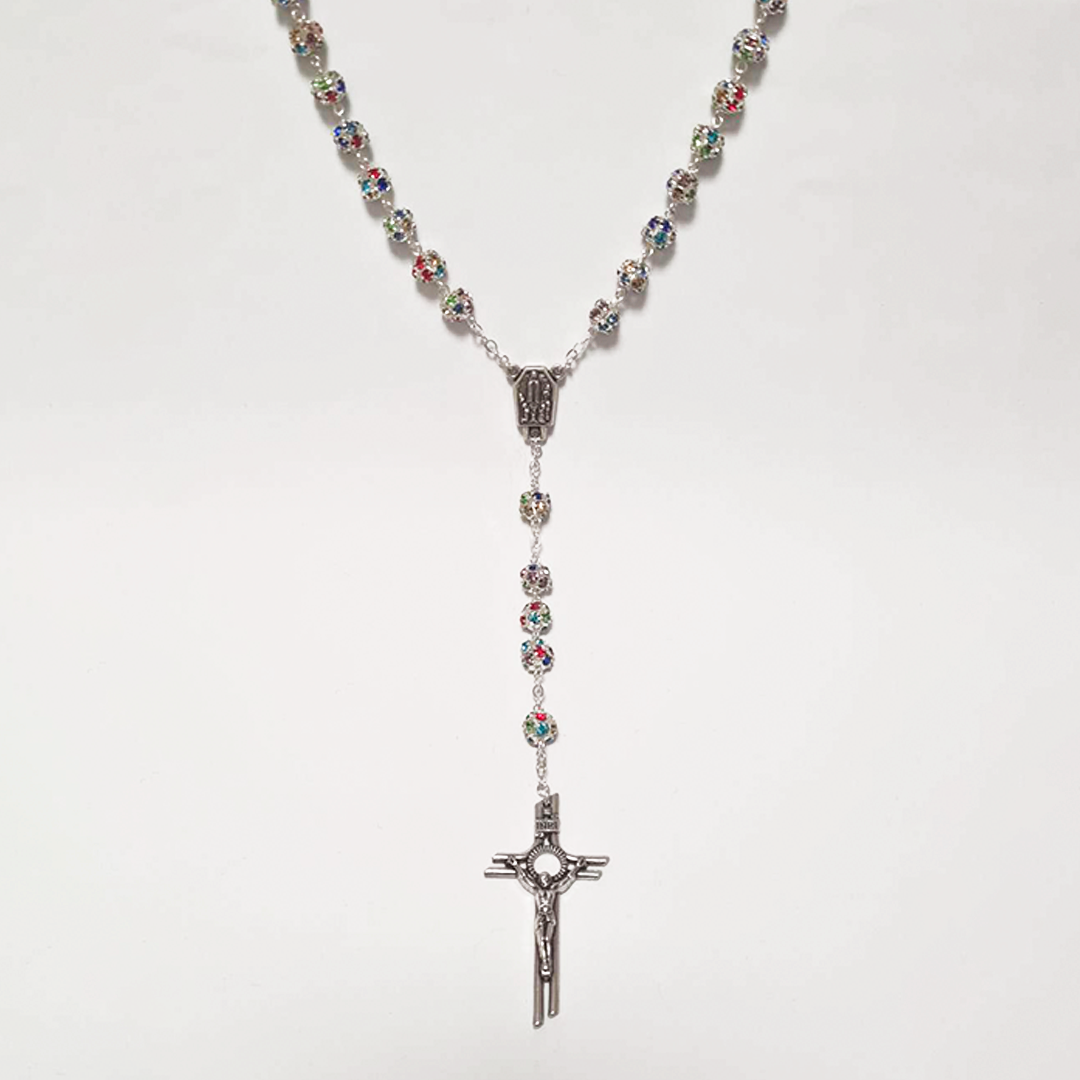 Premium Silver with Colored Crystals Rosary of Fatima