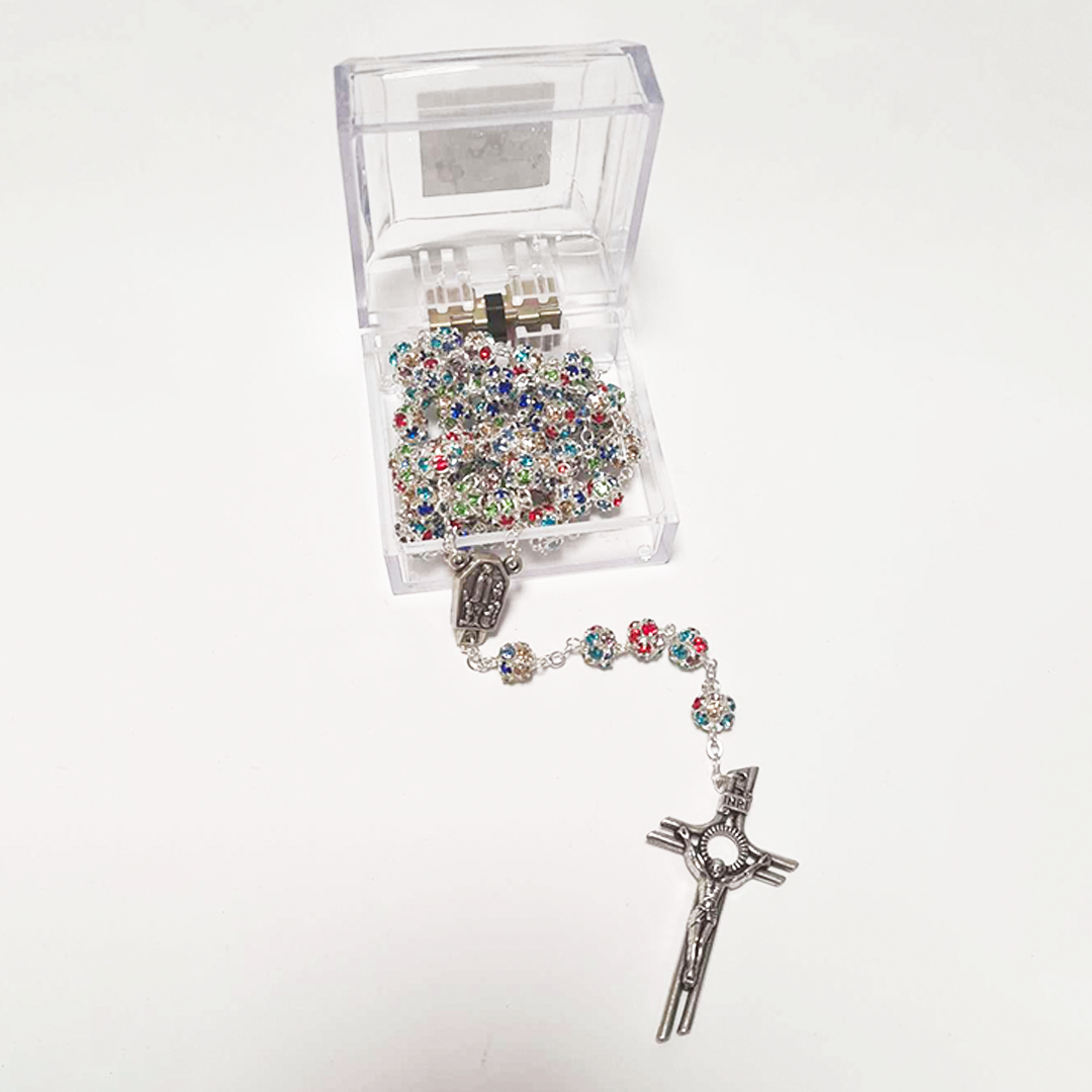 Premium Silver with Colored Crystals Rosary of Fatima