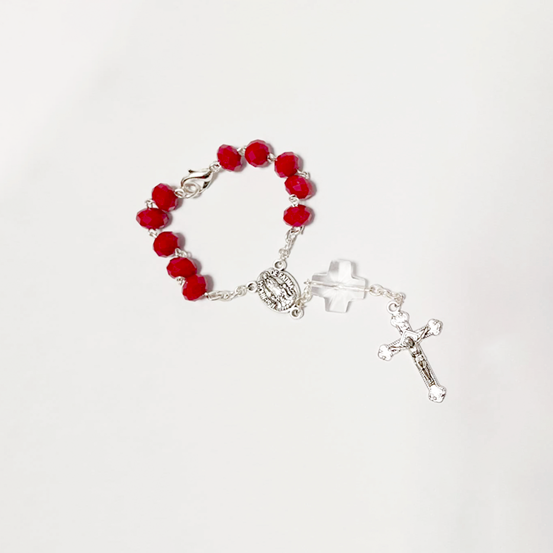 Red Crystal Decade Rosary Bracelet