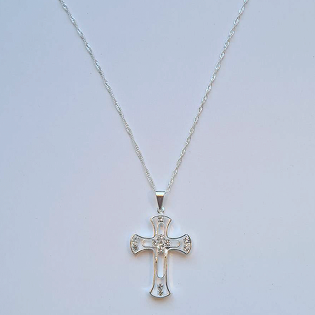 Silver Cross Necklace with semi precious gems