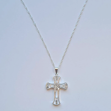 Load image into Gallery viewer, Silver Cross Necklace with semi precious gems
