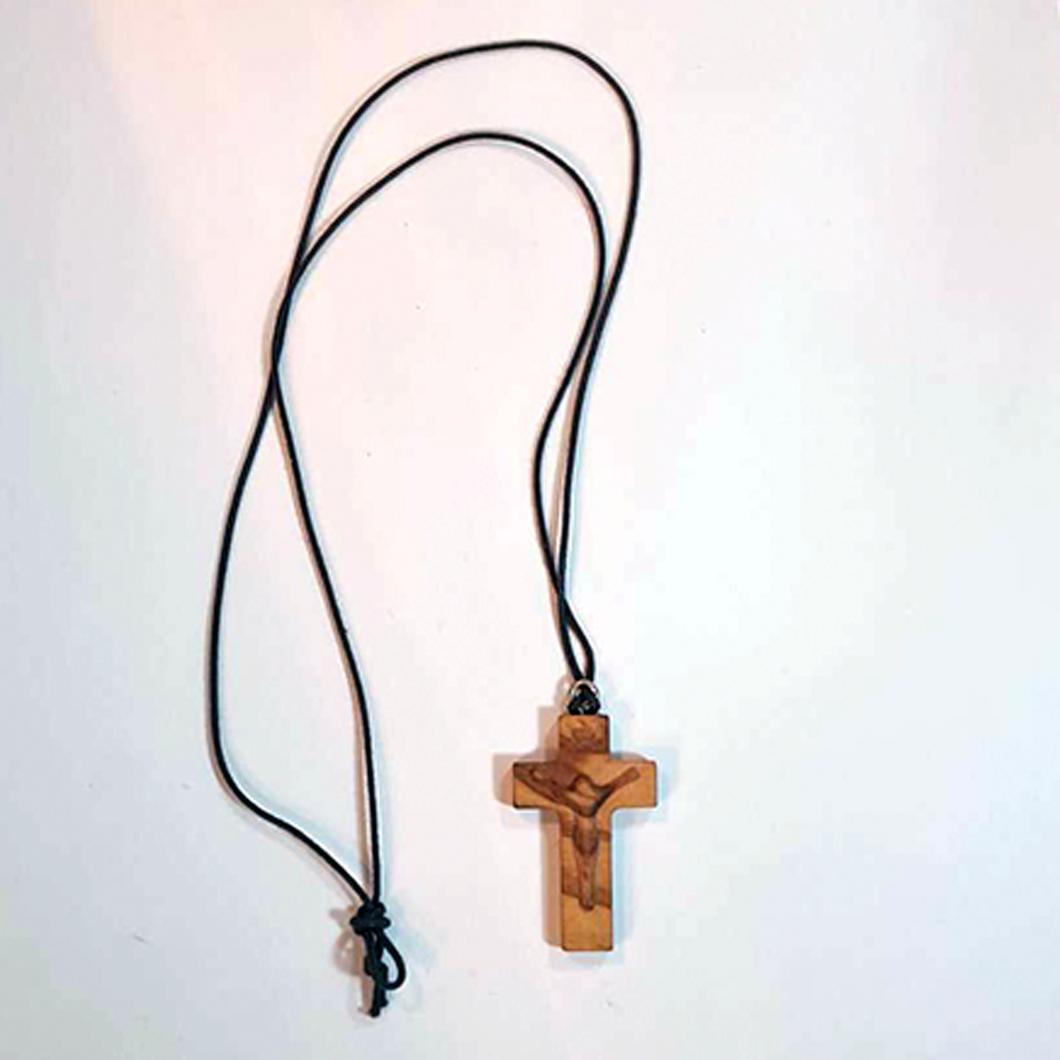 Wood Cross Necklace with Jesus image